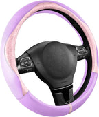 Steering Wheel Cover, Pink Patterned & Light Purple Leather Patchwork Design, Universal Fit 14.5"–15.5", Anti-Slip, Soft PU Grain Leather, Durable Grip Car Accessory for Girls & Women
