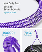 3.2A USB C Charger Cable, [4-Pack,10+6.6+3.3+1.6FT] USB A to USB C Right Angle Gold-Plated Type C Charger Fast Charge Durable Braided Cord for iPhone 17 16 15 Samsung S10 Note 10 S21 LG-Purple