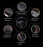 Car Steering Wheel Cover, Anti-Slip, Safety, Soft, Breathable, Heavy Duty, Thick, Full Surround, Sports Style (Black with Pink Line)