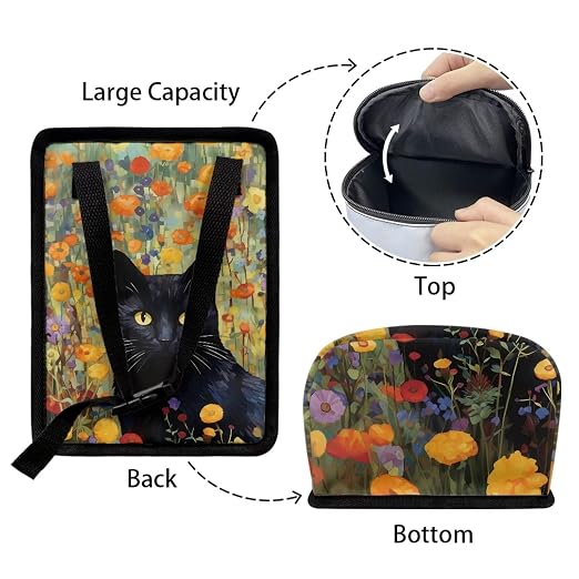 Cat Flower Print Car Trash Can with Lid, Leak Proof Auto Trash Bag Hanging Vehicle Garbage Can Multipurpose Storage Container for Back Seat Road Trip