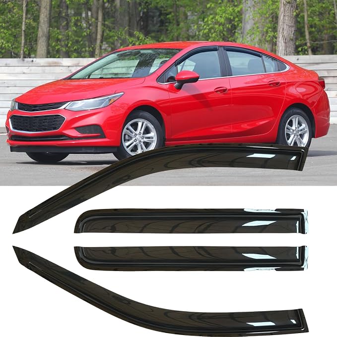 4pcs Original Shatterproof Rainproof Window Wind Deflectors for Chevrolet 2016-2019 Cruze (Excludes Classic Model),Outside Mount Rain Guards Set,Nice Looking Window Visor for Cars,Vent Deflector 94712