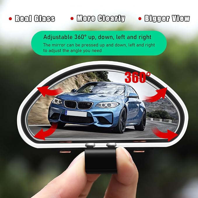 Blind Spot Car Mirror, Adjustable 360 Rotation Auxiliary Convex Wide Angle Mirror, Auto Snap-On Clip for Car, Truck, SUV (White)