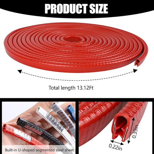 13.1Ft (4M) Car Door Edge Guards, Rubber U Shape Automotive Door Entry Guard Protector Strip, No Glue Required, Universal Vehicle Doors Edge Trim, Exterior Car Accessories (Red, 13.1FT)