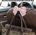 2 Pack Cute Bow Car Seat Headrest Hooks, Purse Hook for Car, Car Purse Hanger for Bags, Backseat Storage Organizer, Universal Vehicle Hooks for Women, Sedan SUV Truck, Pink