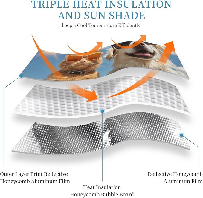 Windshield Sun Shade Dog Cat Funny Car Front Window Sunshade Cover for Truck SUV Blocks UV Rays Automotive Visor Interior Protector 55 x 30 inch