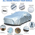 Car Cover Waterproof All Weather, 2023 8 Layers Soft Cotton Fleece Lining Full Exterior Covers with Zipper Door & Lock, Windproof Sun UV Hail Protector Car Cover Fit Sedan 170-190 Inches