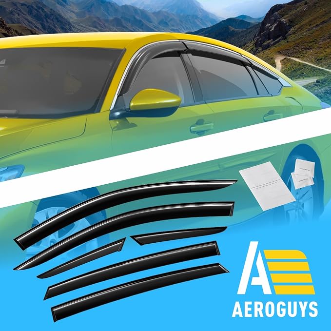 Extra Durable Window Deflectors Tape-On Window Visors Rain Guards Fit for Honda Accord 2018-2022, Sun Visors, Wind Vent for Shades, Exterior Car Accessories - 6pcs. AG0845