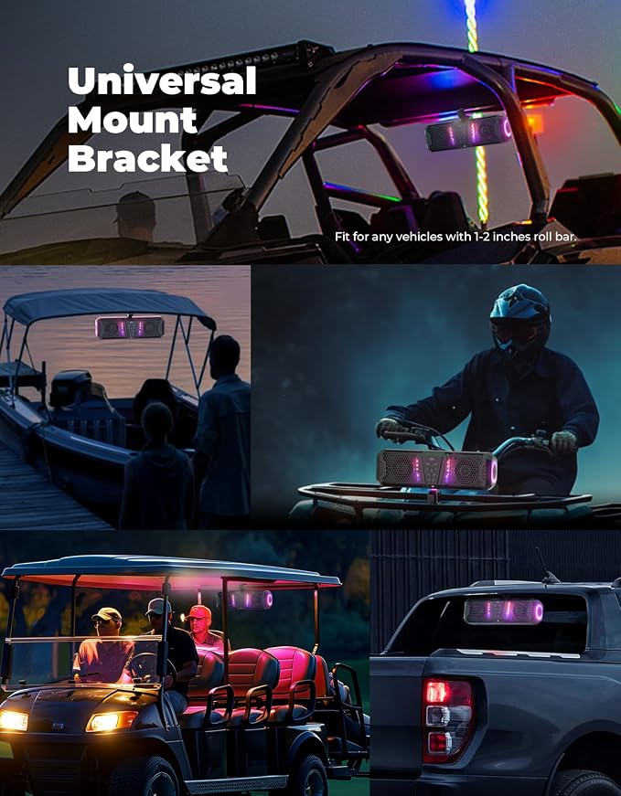 2025 Midnight 40 16-inch UTV Sound Bar, IP65 Water-Resistant Golf Cart Sound Bar, ATV Speaker Bluetooth with RGB, SxS Soundbar Compatible with Polaris RZR Can-Am, Fits/ 1-2 in Roll Bar