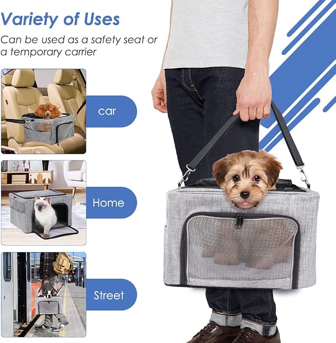Dog Booster Car Seat, Reinforce Metal Frame Safe Pet Car Seat with Seatbelt & Waterproof Pee Pad & Top Cover | Portable Collapsible Puppy Carrier Bag | for Small Medium Dogs Cats up to 15lbs