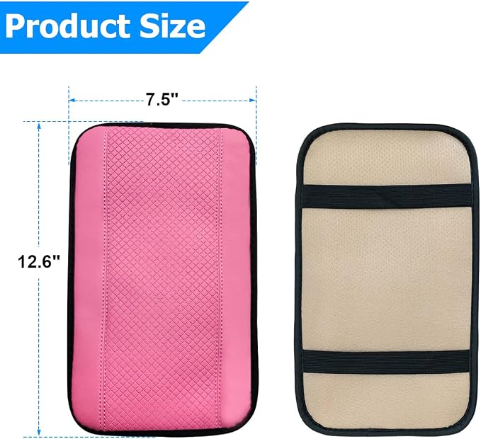 Car Armrest Storage Box Mat, Fiber Leather Car Center Console Cover, Car Armrest Seat Box Cover Accessories Interior Protection for Most Vehicle, SUV, Truck, Car (Pink)