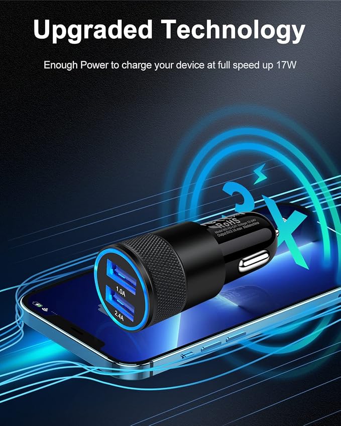 Car Charger [2Pack/3.4a] Fast Charge Dual Port USB Cargador Lighter Adapter | for iPhone 17e 15 14 13 12 11 Pro Max X XR XS 17 Plus 16, iPad, Samsung Galaxy S23 S22 S21 S25 Plus S7 j7 S10e S9 Note 8 12v