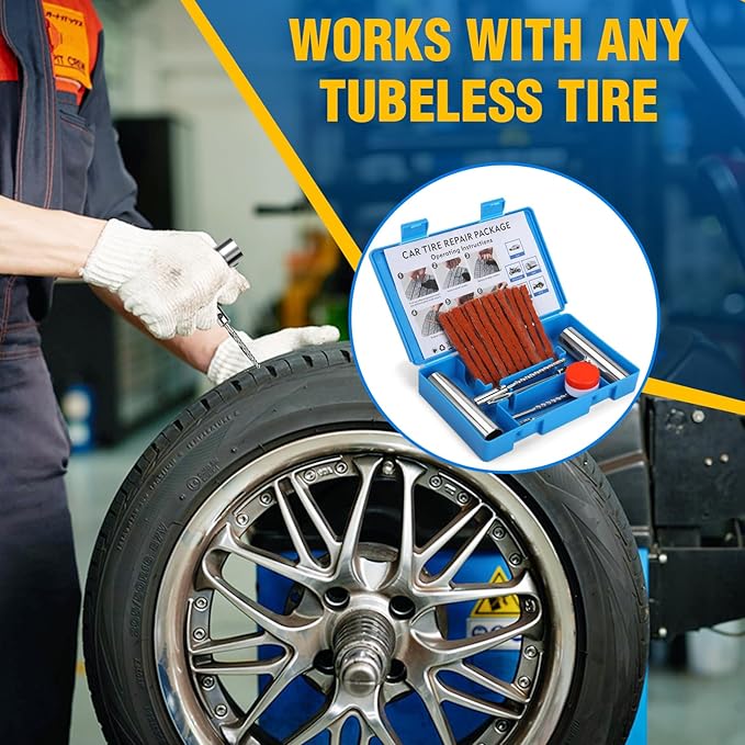 Universal Tire Repair Kit, Heavy Duty 22 Pcs Emergency Tire Plug Kit, for car Motorcycle, Truck, ARB，ATV, Tractor, RV, SUV, Trailer
