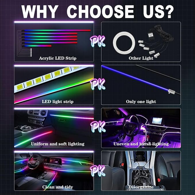 Dreamcolor Acrylic Interior Car Lights, Car Accessories 6 in 1 Car LED Strip Lights with APP Control and 213 Modes, 175 inches 593 LEDs Fiber Optic Lights, RGB Neon Light Kits