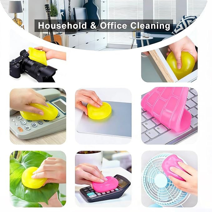 Car Cleaning Gel Putty, Reusable Interior Cleaning Slime Dust Remover, Auto Detailing Cleaning Gel for Vents Keyboard Crevice, Car Accessories Gift Yellow & Pink