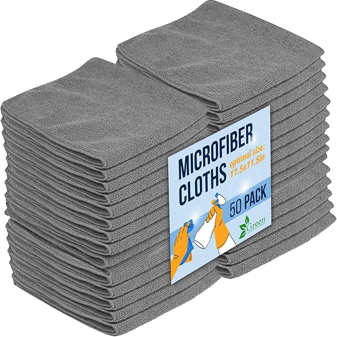 Chamois Cloth, Microfiber Cleaning Cloth 50 Pack, Borderless Towels Cleaning, Car Microfiber Towel, Drying Car Wash Towels (11.5" x 11.5", Grey)