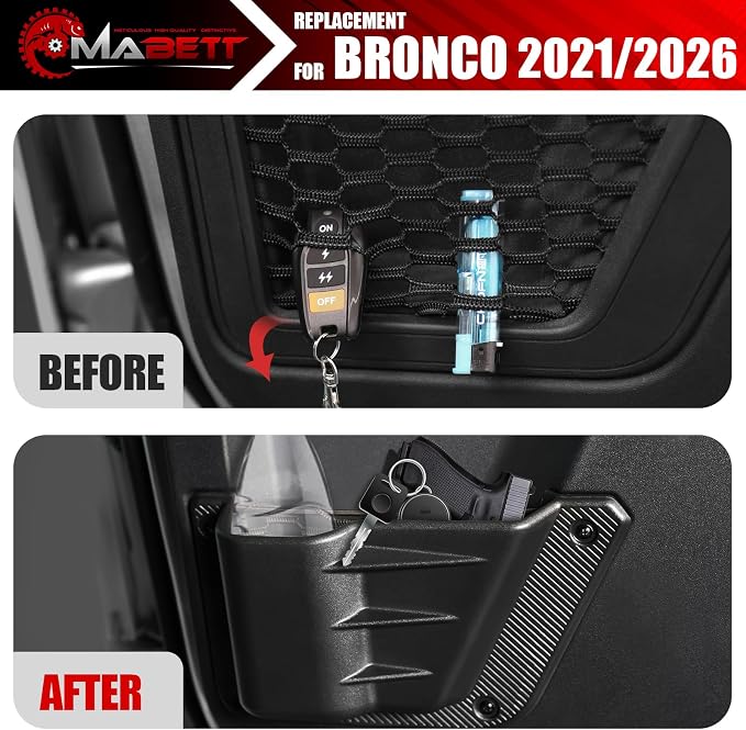 Rear Door Pocket for Ford Bronco Accessories 2026 2021-2025, Side Door Storage Box fit Bronco 4-Door, Drilling Required, Black