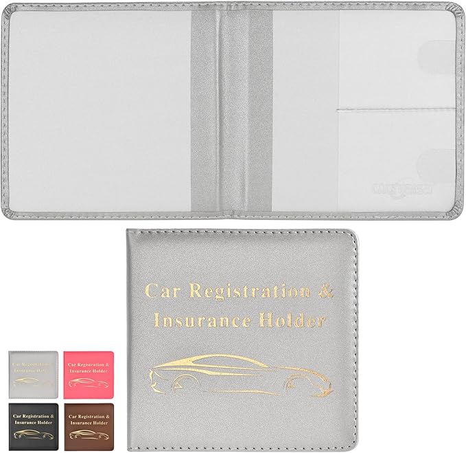 Car Registration and Insurance Holder, Vehicle Glove Box Car Organizer Men Women Wallet Accessories Case for Cards, Essential Document, Driver License, Silver