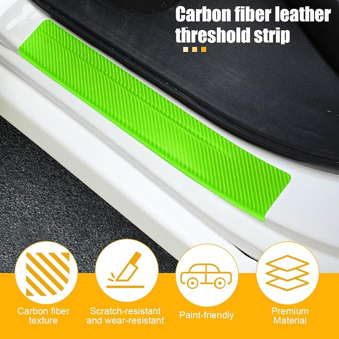 4PCS Car Door Sill Protector, 3D Carbon Fiber Vehicle Entry Edge Guard Trim, Anti-Scratch Automotive Threshold Sill Cover Strips Accessories, Universal for SUV, Sedan, Truck (Green)