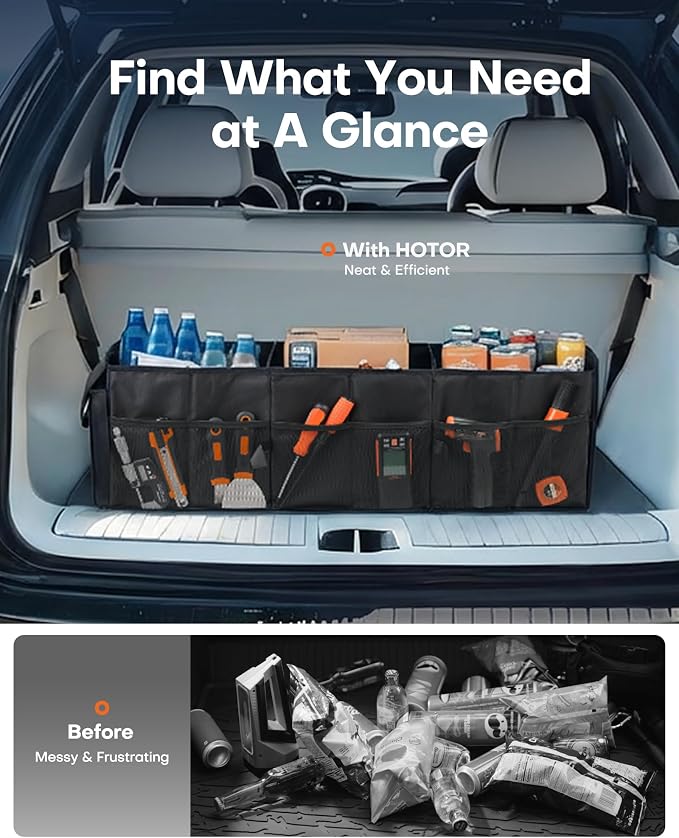 Trunk Organizer for Car - Car Organizer, Foldable Trunk organizer for SUVs & Sedans, Sturdy Organization for Car Accessories, Tools, Sundries, Black, 3 Compartments, 31.9"×12.6"×10.6"