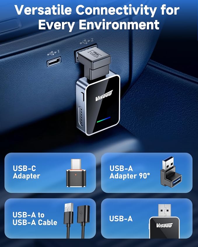 2-in-1 Wireless CarPlay & Android Auto Adapter, One-Click User Switching, Converts Wired to Wireless, Fit with iOS 10+ and Android 11+, Plug & Play, Supporting USB A & Type-C, Phantom Silver