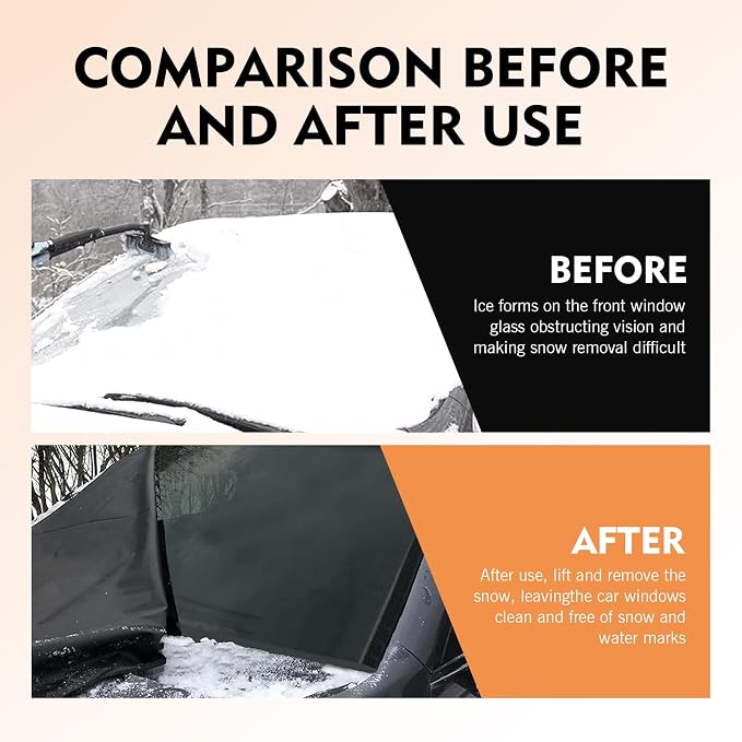 Windshield Cover for Ice and Snow, 75" x 47.25" Heavy Duty 600D Oxford Fabric Protector, Windproof Anti-theft Car Windshield Cover, Universal for Cars SUVs Trucks (Black)