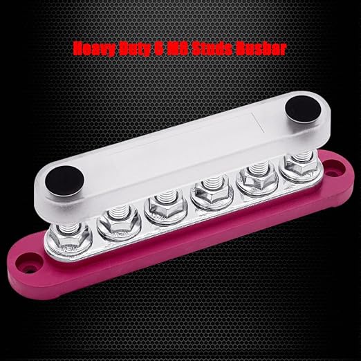 6 x M8 (5/16") Studs Power Distribution Block Bus Bar 12V, 5.9" HD 200A Marine BusBar Battery Distribution Block W/Cover for Car Boat Solar (Red)