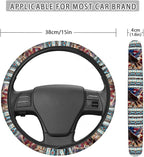 Auto Steering Wheel Cover Unviersal 15 Inch Steering Wheel Wrap Cover 4th of July Auto Interior Accessories Decor for All Seasons, Aztec Eagle US Flag