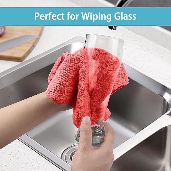 Microfiber Cleaning Cloth, Premium Microfiber Towels for Cars, Lint Free, Scratch-Free, Highly Absorbent, Reusable Cleaning Rags for Car, Household, Kitchen, Window(Red,100)