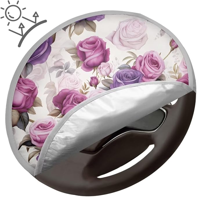 Car Steering Wheel Sun Shade Cover Anti Heat Steering Wheel Cover 17 Inch Vehicle Steering Wheel Sunshade for SUV Vehicle Sedan Truck Purple Rose Car Accessories for Women