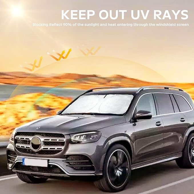 for GLC Windshield Sunshade Foldable Sun Shade Custom-fit for Mercedes Benz 2016-2022 GLC SUV GLC300 Windshield Cover Car Front Window Sun Visor Shield Keeps Your Vehicle Cool Accessories