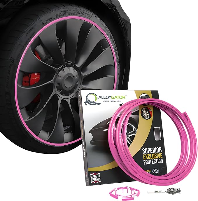 AlloyGator Pink Rim Protector for Car Wheels (Fits 12-24" Wheel Diameter) - Pack of 4 Premium Alloy Wheel Protector to Avoid Scratches & Scuffs - Adhesive Free Curb Rash Rim Protectors