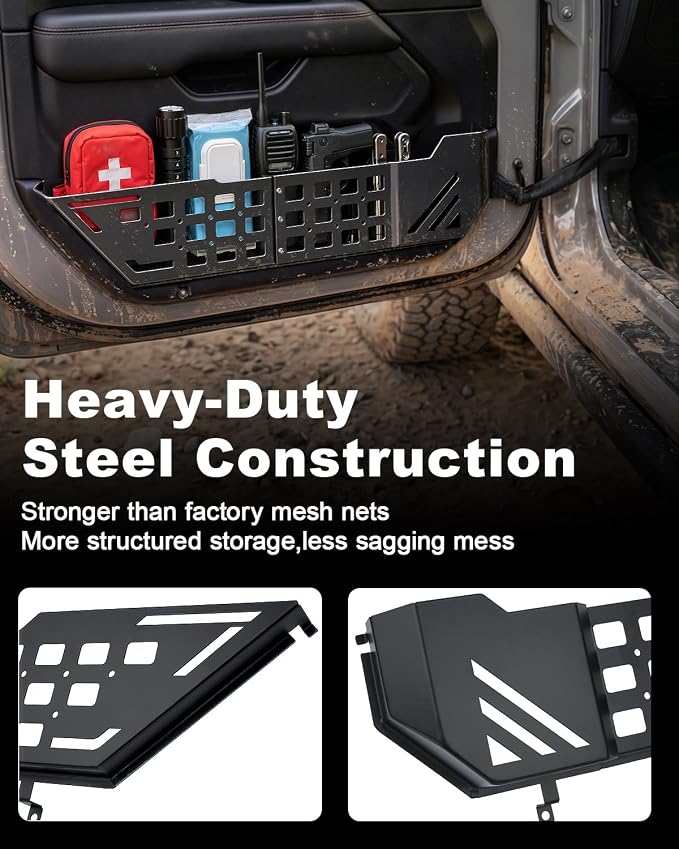 Metal Front Door Pocket Storage Compatible with Jeep Wrangler JL JLU 4XE 2018-2026 Gladiator JT 2020-2026, Side Doors Insert Panels Replaced Pockets Organizer Accessories - 2PCS