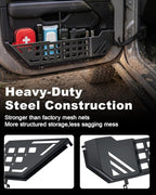 Metal Front Door Pocket Storage Compatible with Jeep Wrangler JL JLU 4XE 2018-2026 Gladiator JT 2020-2026, Side Doors Insert Panels Replaced Pockets Organizer Accessories - 2PCS