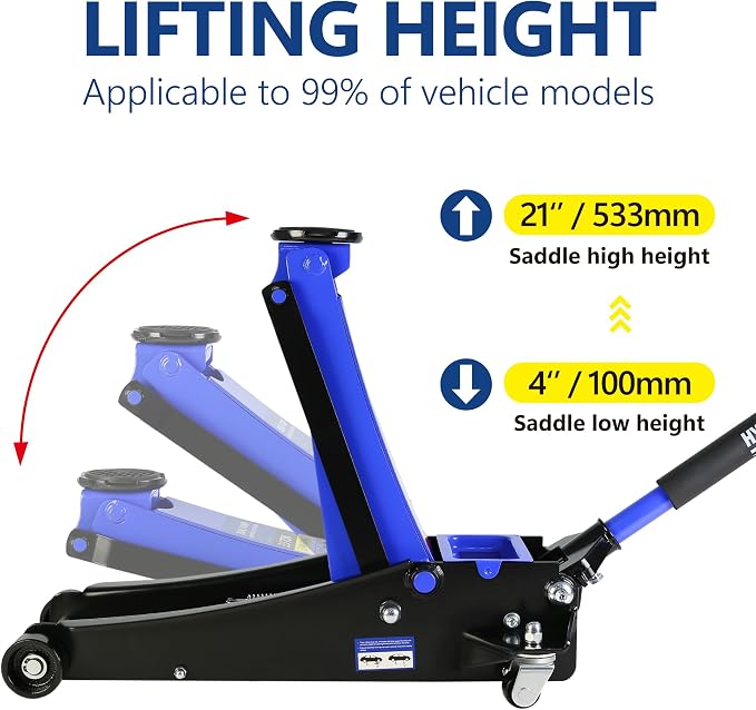 3.5 Ton Low Profile Floor Jack, Heavy Duty With Dual Pistons Quick Lift Pump, Steel Car Adjustable Height 4"-21", Hydraulic Trolley 7000 LBS Capacity, Blue