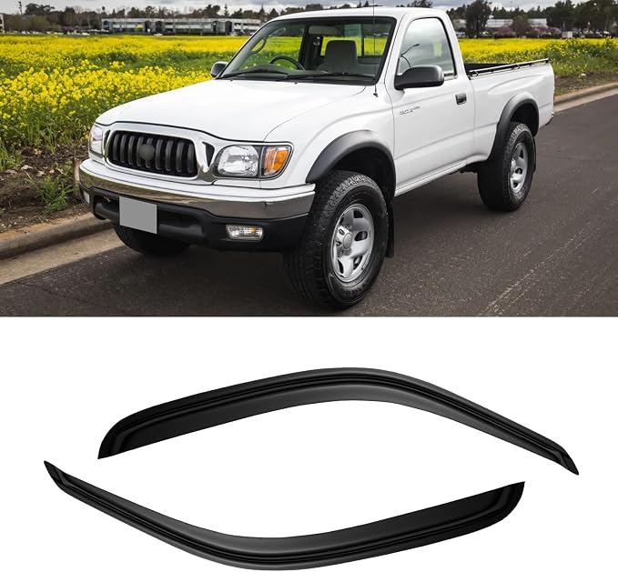 Window Visor for 1995-2004 Toyota Tacoma Regular/Standard/Single Cab, Out-Channel Rain Guards Shields Vent Deflector Shade Wind Dark Smoke for 95-04 Tacoma, Outside-Mount, 2PCS
