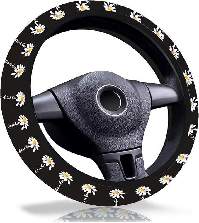 Daisy Steering Wheel Cover 15 Inch Universal Neoprene Steering Cover | Daisy Car Accessories Decor Non-Slip Fit Auto SUV Truck, Daisies Gifts for Women Men Birthdays Festivals