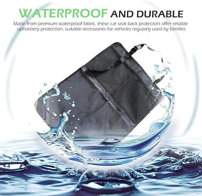2 Pack Car Backseat Protector, Waterproof Seat Back Kick Mats with 2 Mesh Pockets, Adjustable Straps, Easy to Clean Seat Back Covers for Cars, SUVs, Trucks