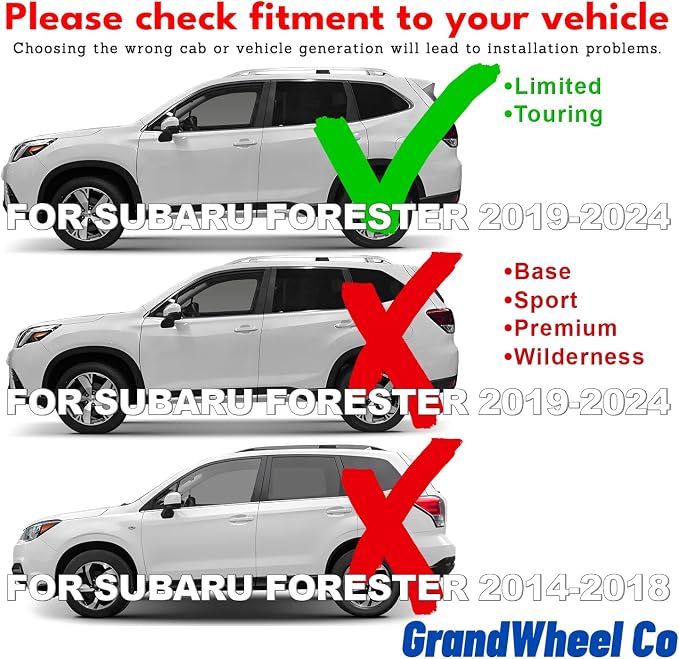 GrandWheel Window Deflectors Smoke Tinted Tape-On Side Window Vent Visor Deflectors Rain Guards Compatible with Subaru Forester 2019-2024 Limited, Touring - 6pcs. GW0328