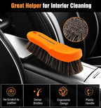 2PCS Leather Cleaning Brush, Horse Hair Brush for Car Leather Seat, Fabric, Shoes and Furniture, Soft Detailing Brush for Carpets, Seat Belts and Car Interior