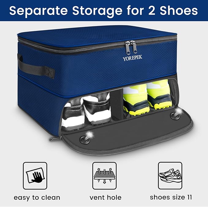 2 Layer Golf Trunk Organizer, Golf Gifts for Men with Separate Ventilated Compartment for 2 Pair Shoes, Waterproof Car Trunk Locker for Balls, Tees, Clothes, Gloves, Gifts for Golfers