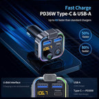 Bluetooth FM Transmitter for Car, PD 38W Fast Charging, Wireless Bluetooth FM Radio Adapter, Car Kit with Hands-Free Calls, HiFi Bass Boost MP3 Music Player Support USB Drive