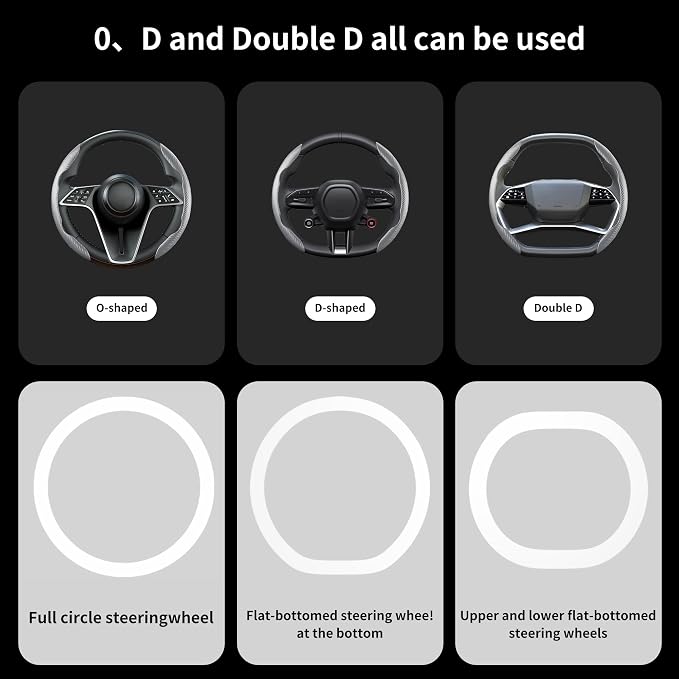 2Pc Carbon Fiber Steering Wheel Cover Universal Fit 99% Cars | Non-slip soft grip, easy to wipe clean, quick to install, perfect for daily commutes and road trips, Gray