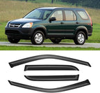 Rain Guards for 2002-2006 Honda CR-V CRV, Out-Channel Window Visor Shields Vent Deflector Shade Wind Dark Smoke 2003 2004 2005 02 03 04 05 06, Tape-On Outside-Mount, 4PCS