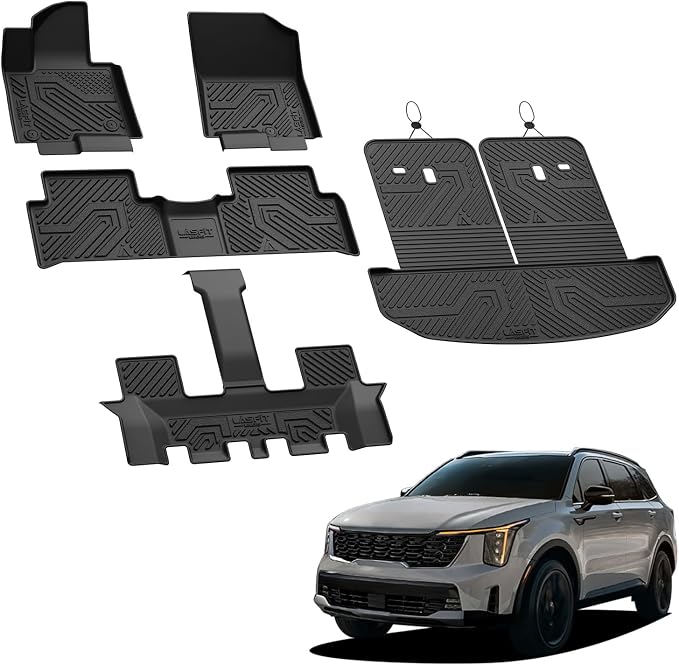 Floor Mats & Backrest Mats & Cargo Mat for Kia Sorento Hybrid PHEV 2026 2025 2024 2023 2022 2021 (Not Fit Gasoline), All Weather TPE Custom Fit Floor Liners Car Mats Accessories, Black