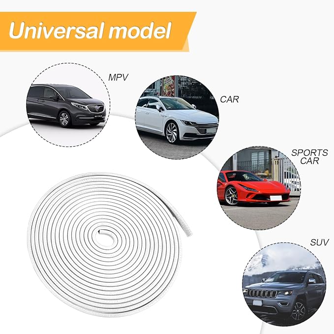 Car Door Edge Guards, 16Ft Rubber Seal Car Door Edge Trim, U Shape Door Edge Protector Guard, Aluminum Weather Proofing Automotive Door Edge Molding Protection for Most Car (White)