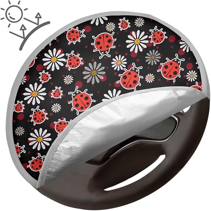 Car Steering Wheel Sun Shade Cover,Cute Ladybug Car Accessories Interior 17 inch Universal Steering Wheel Heat Insulation Cover for SUV Trucks Van,Blocking Sun & Heat,Cool in Summer