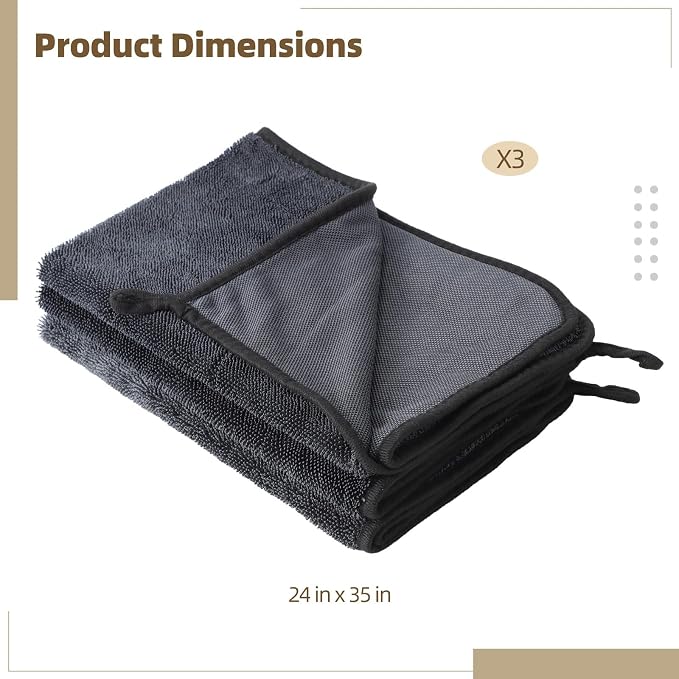Shiny Wipes Shower Cleaning Cloth - 3 Pack 24 x 36 inch Ultra Absorbent Car Drying Towel, Shiny Wipes Drying Towel Microfiber Cleaning Cloth for Car, Bath & Househood