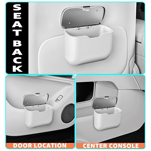 Car Trash Can, Waterproof Multi‑Functional Auto Trash Bin for Door/Console/Seat Back, Universal Vehicle Garbage Can for Car/Truck/SUV Drivers (White)