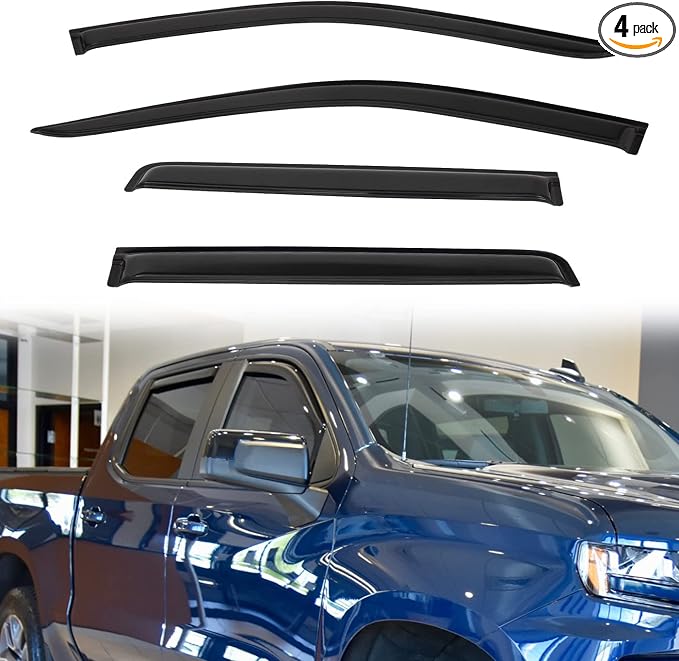 Window Visor Rain Guards Compatible with 2019-2022 Chevy Silverado/Sierra 1500 Double/Extended Cab with Small Size Rear Doors Tape-On Wind Deflectors Vent Visors for Trucks Accessories