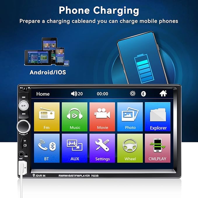 7" Double Din Car Stereo Audio Bluetooth MP5 Player USB FM Multimedia Radio+ 4 LED Mini Backup Camera with Steering Wheel Remote Support Mobile Phone Synchronization (Used in Android/iOS)